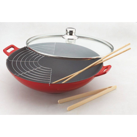 WOK en fonte émaillée rouge...