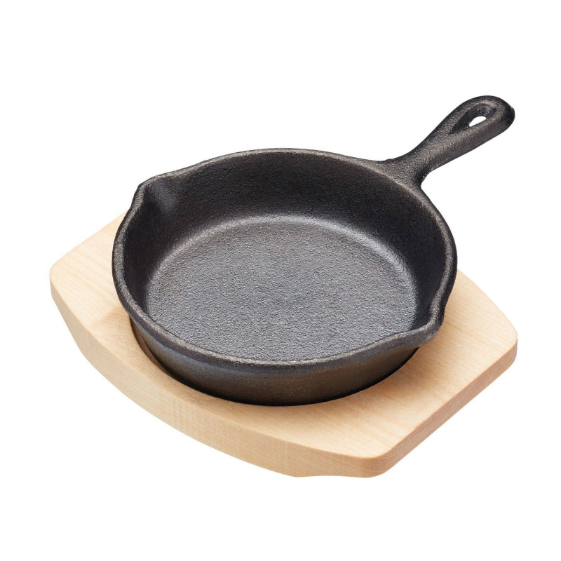 Mini Poêle Fonte service avec planche en bois 20cm