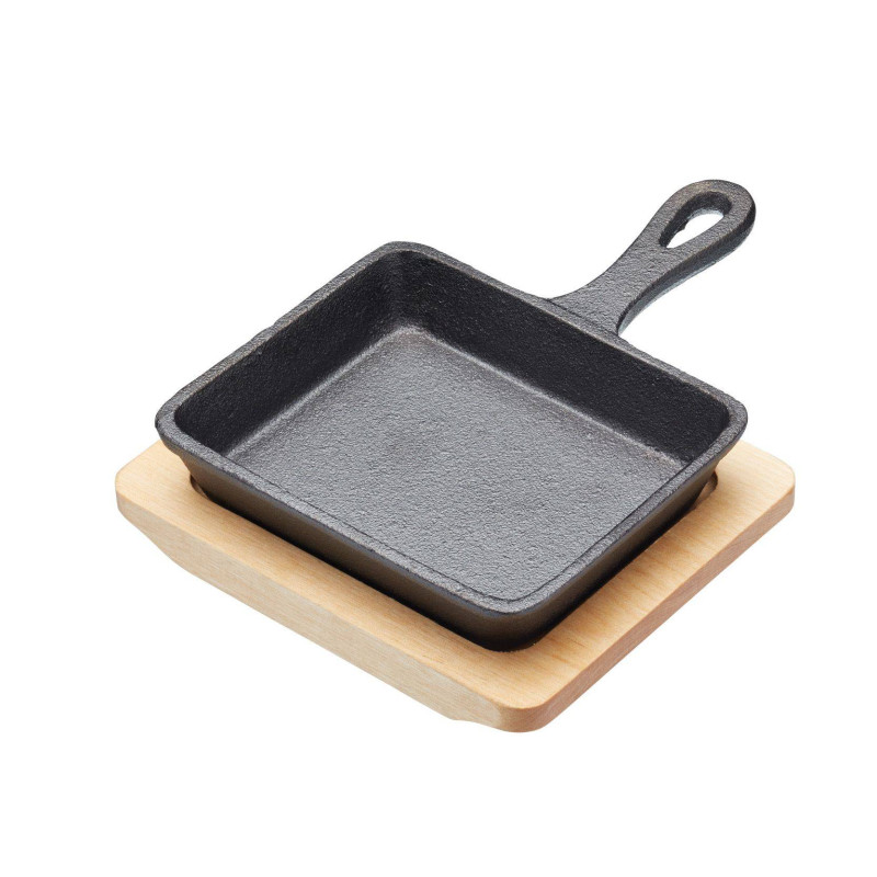 Mini Poêle Fonte rectangle service avec planche en bois SC
