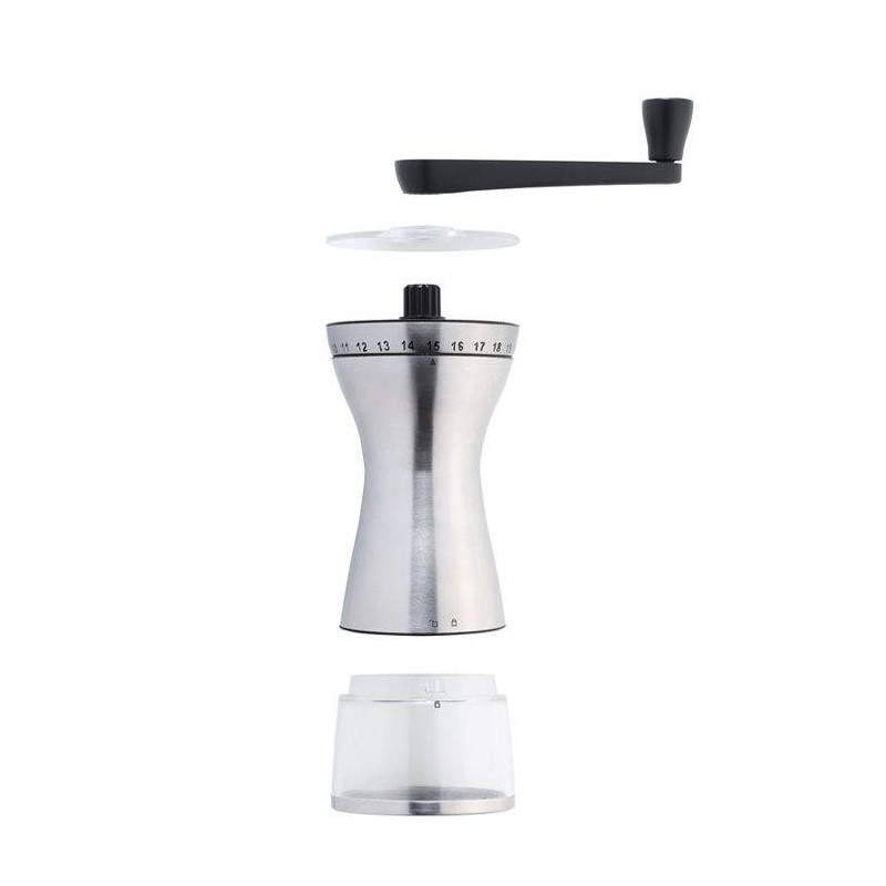 Moulin à Café Manuel Avec Broyeur Conique Acier Inox - Poignée Bois, Réglable, Pour Expresso, Presse Française, Etc.