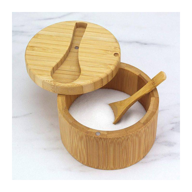 HIC Kitchen Boîte à sel avec couvercle et cuillère, bambou naturel