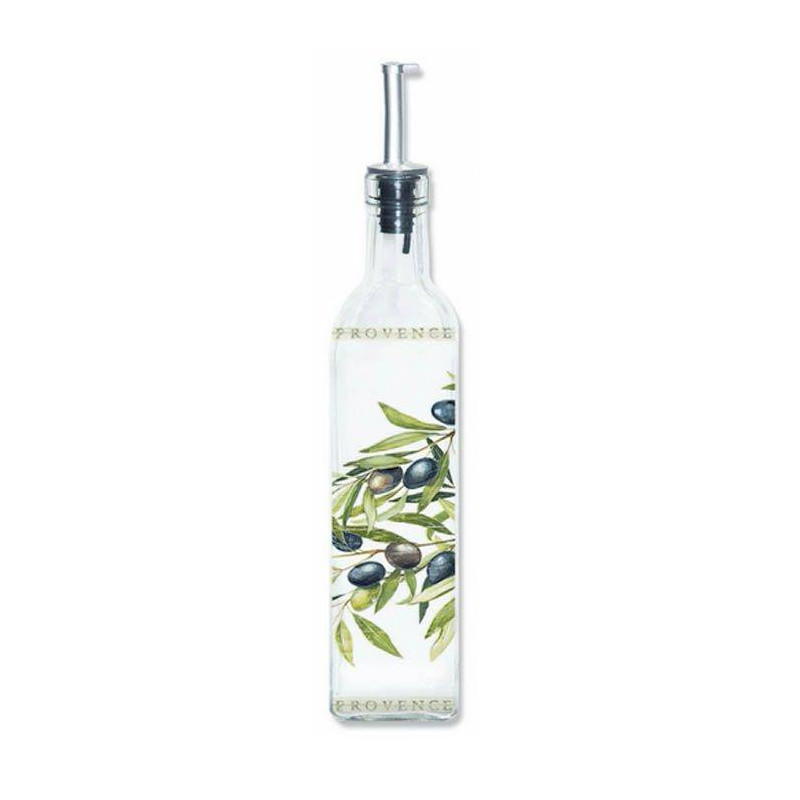 Bouteille Huile verre 500ml Bouchon verseur décor Olives SC