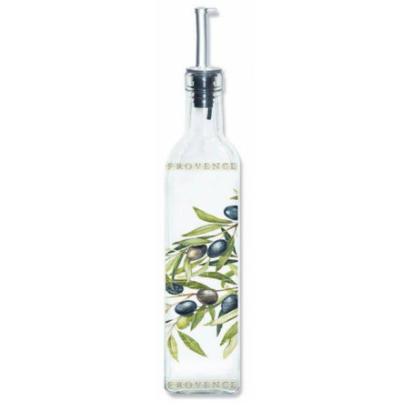 Bouteille Huile verre 500ml Bouchon verseur décor Olives SC