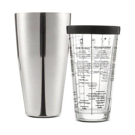 SHAKER Cocktail Inox + Verre gradué 400ml avec recettes KitchenCraft