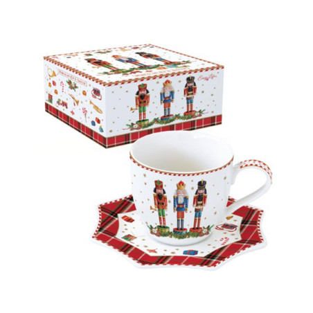 VINTAGE NUTCRACKER Tasse Café Thé Noël avec soucoupe Porcelaine 250 ml Décor Casse Noisette