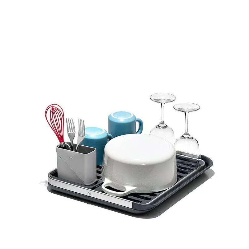 Égouttoir à Vaisselle Pliable En Teck - 2 Niveaux, Avec Porte-ustensiles, Neuf