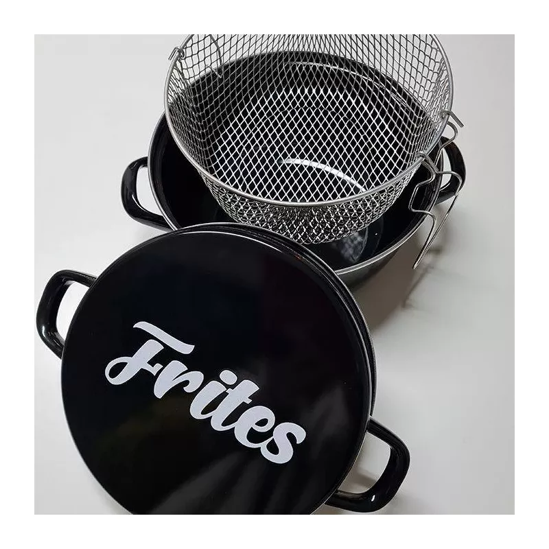 Friteuse Baumalu 26 Cm Noir émail - Compatible Induction, Avec Panier Et Couvercle Verre