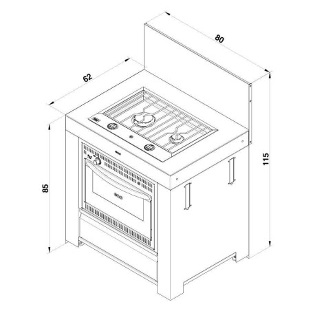 MODULO Cuisine extérieure Plaque et Four GAZ  Inox et Noir  ENO
