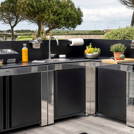 MODULO Pack Cuisine extérieure Elément Évier Inox + Acier galvanisé Noir ENO