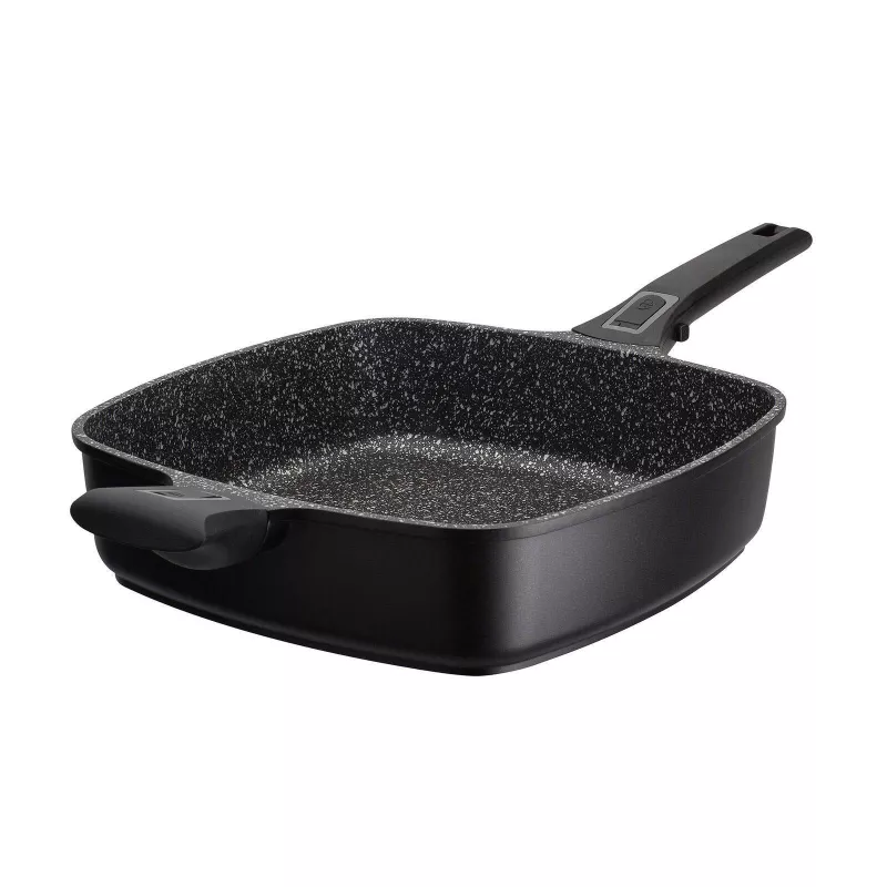 Poêle à Grill Rectangulaire En Fonte D'accier Onyx 21x35 Cm - Manche En Bois - Pour Gaz Et électrique