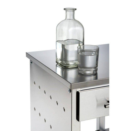 Desserte de cuisine Mobile en Inox 1 tiroir + 3 paniers + 1 rangement bouteille DHO Nouveau Modèle