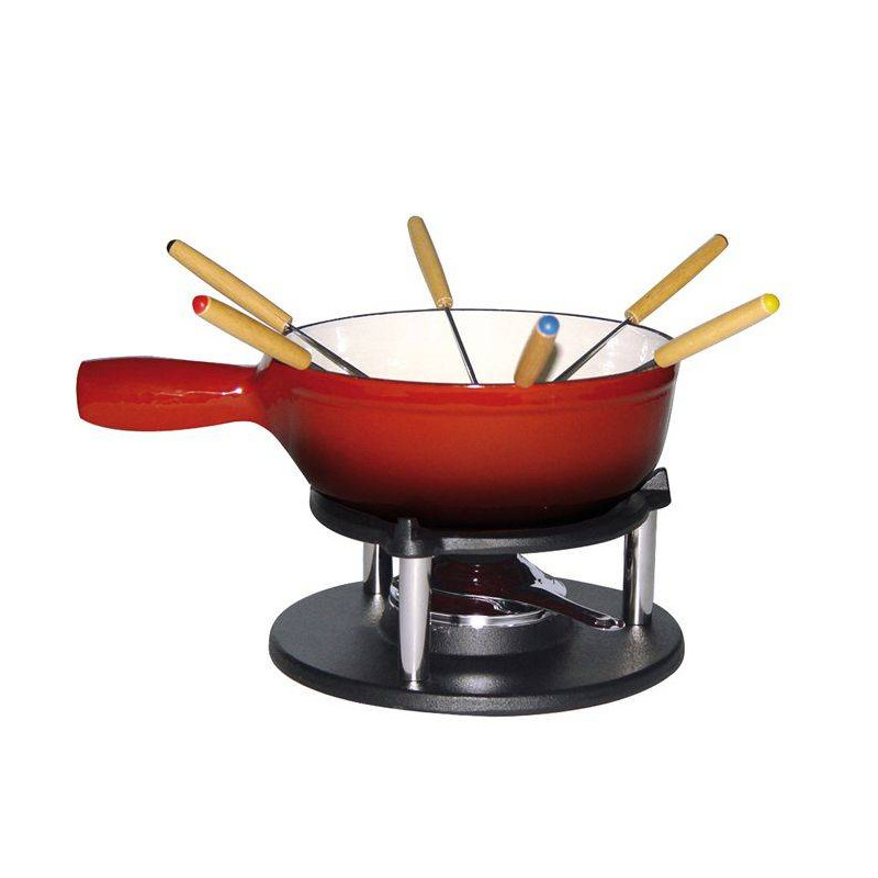 Service à Fondue Caquelon Fonte Emaillé 6 personnes D24 Rouge