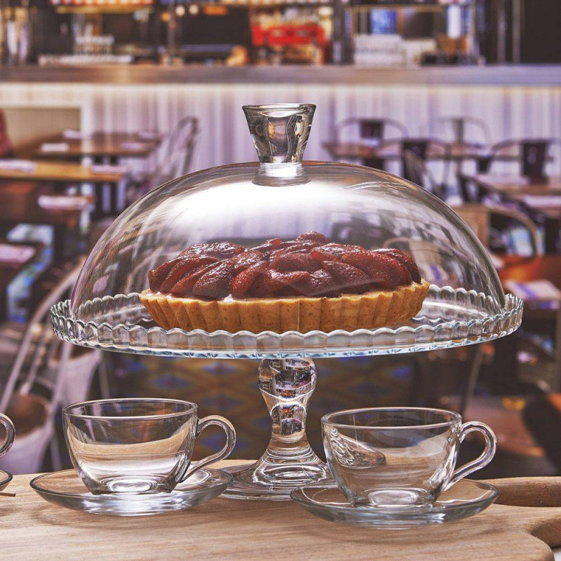 Plat Tarte Gâteaux ou Fromage en Verre sur Pied avec Cloche