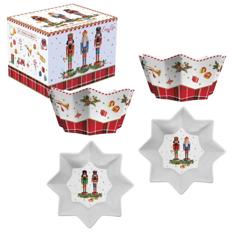 Vintage Nutcrackers Coffret 2 Bols Coupelles Etoile Noël 14 cm Porcelaine Décor Casse Noisette Easy Life