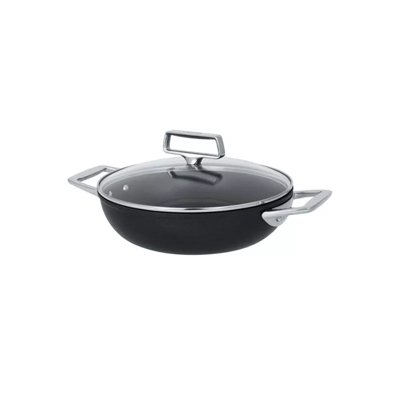 Castel´Pro Sauteuse Inox Revêtue 2 anses Couvercle verre Exceliss + CRISTEL D28