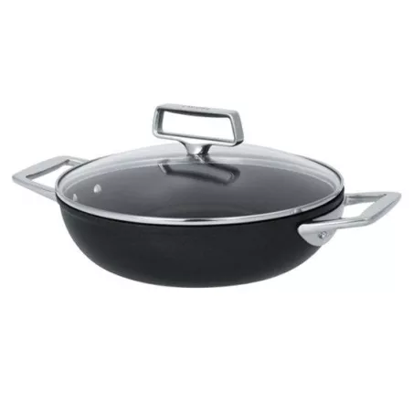 Castel´Pro Sauteuse Inox Revêtue 2 anses Couvercle verre Exceliss + CRISTEL D28