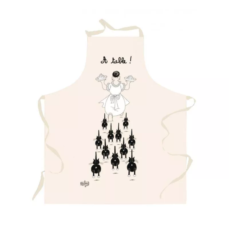 Tablier de cuisine 100% coton DUBOUT Chats A table ! Ecru