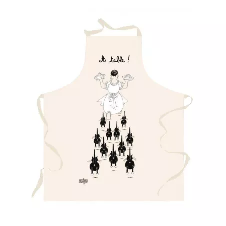 Tablier de cuisine 100% coton DUBOUT Chats A table ! Ecru