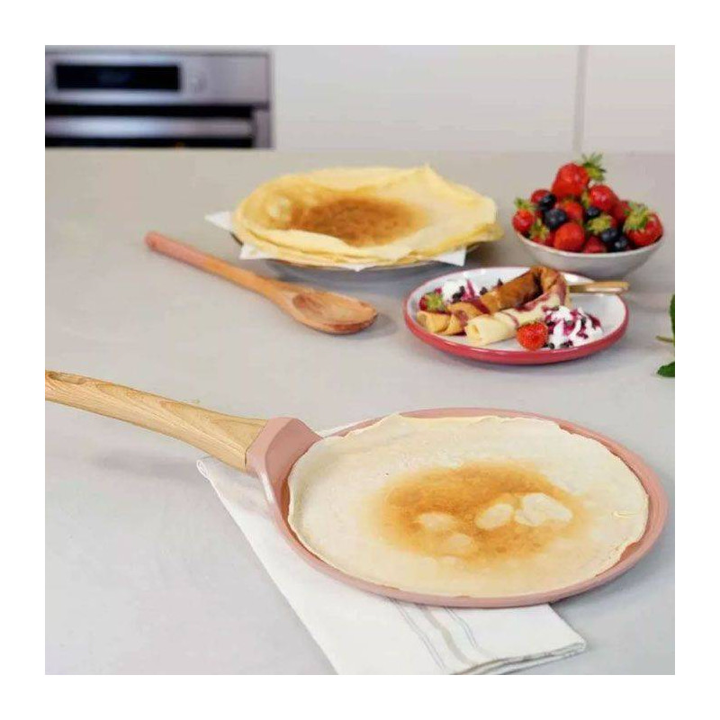 L´incroyable Crêpière Poêle à Crêpes Plancha Cookut Revêtement Céramique 28 cm - Rose Guimauve