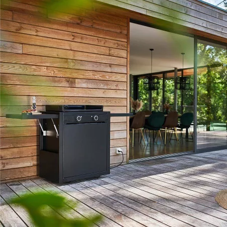 Plancha GAZ en fonte Châssis Acier Noir FORGE ADOUR 2 feux MODERN 60