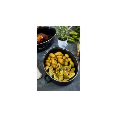 Cocotte Rotissoire Daubière Ovale Acier Emaillé Noir D32