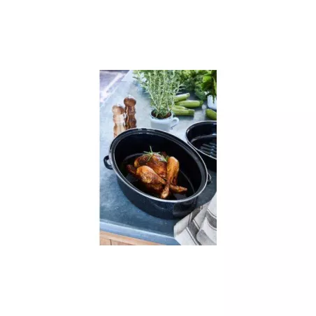 Cocotte Rotissoire Daubière Ovale Acier Emaillé Noir D32