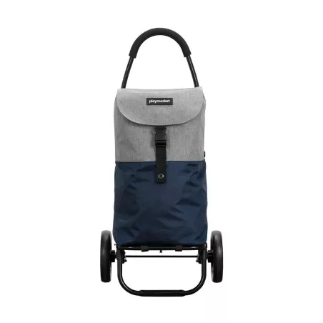 GO TWO Compact Poussette de marché Chariot de courses Pliable PLAYMARKET Bleu indigo texturé