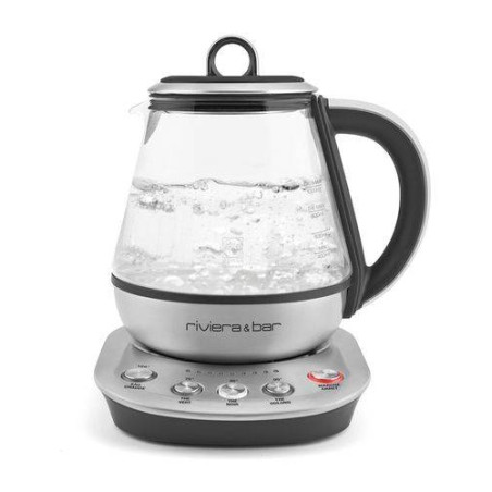 Riviera&bar Théière Compacte DARJEELING ZEN - 1,2L Avec Température Réglable, 8 Programmes Préréglés, Panier à Thé Démontable, Sécurité Anti- Surchauffe, Design Élégant - 1300W - Inox