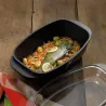 KERROS Cocotte à braiser rectangulaire et couvercle en verre Induction KELA Noir 6.5 L