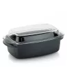 KERROS Cocotte à braiser rectangulaire et couvercle en verre Induction KELA Noir 6.5 L