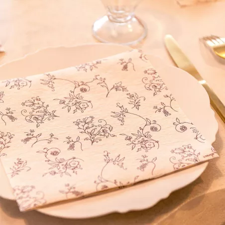 Lot 20 Serviettes Papier Intissé Francoise Paviot 40x40 Cm - Motif Noeud Or Pour Fêtes élégantes