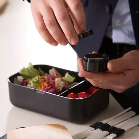 Ensemble Sac isotherme et Lunch Box Boîte repas Bento Tout-en-un 2 étages Couvercle Bambou Umami 2 L Noir