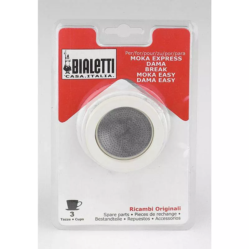 Kit Pièces Rechange Cafetière Moka 12 Tasses - 1 Filtre + 3 Joints Silicone + 1 Entonnoir Aluminium (81x71x4 Mm)