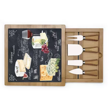 Lot De 4 Assiettes à Fromage Carrées – Porcelaine Blanche – Motif Fromages