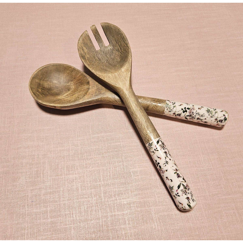 Set Ancien De Couverts à Salade En Bois Sculpté – Artisanat Africain Vintage