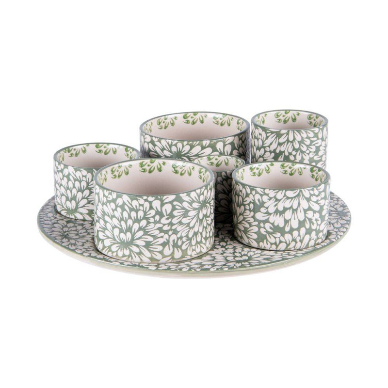 RoseFlower Set Apéritif 4 Coupelles Carrées Porcelaine + Plateau Bois Avec Couvercles – Service Condiments & Snacks
