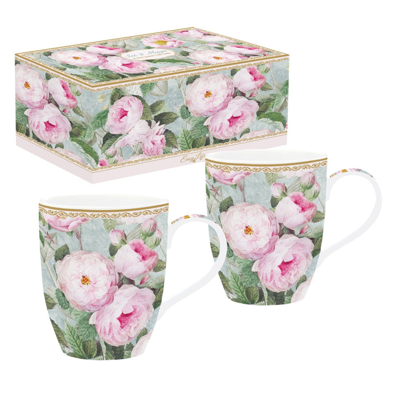 ROSES EN FLEUR coffret 2 mugs 30cl en porcelaine
