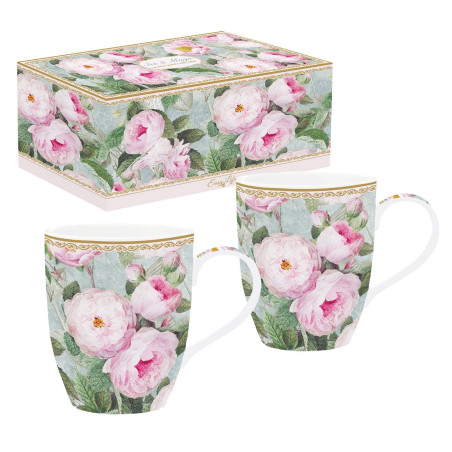 ROSES EN FLEUR coffret 2 mugs 30cl en porcelaine