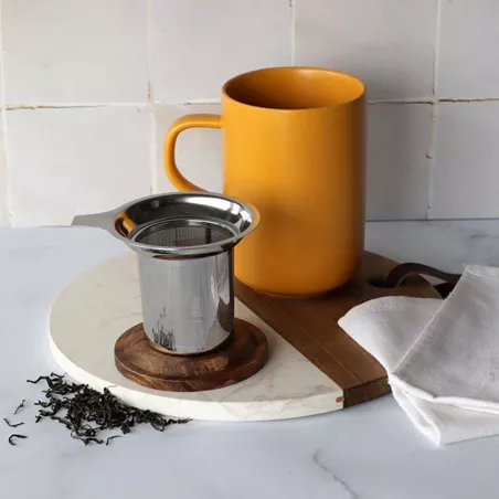JULIET Infuseur à Thé / Tisanière en grès Jaune  475 ml  OGO avec couvercle bois
