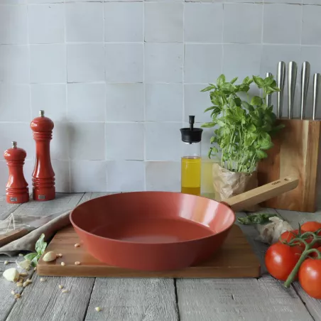 ECTOR Poêle revêtue céramiquePaprika induction manche bois D28