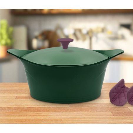 L´incroyable Cocotte Cookut Revêtement céramique Vert Fougère - Sans Bouton Ni Manique 28 cm