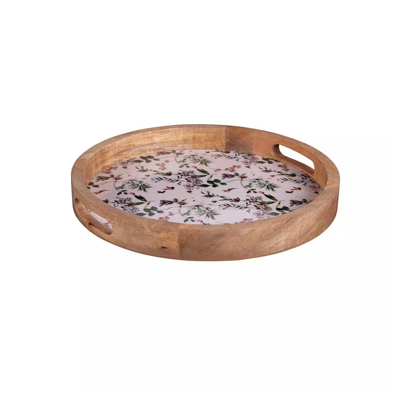 Plateau de service avec poignée bois de manguier D. 36 cm