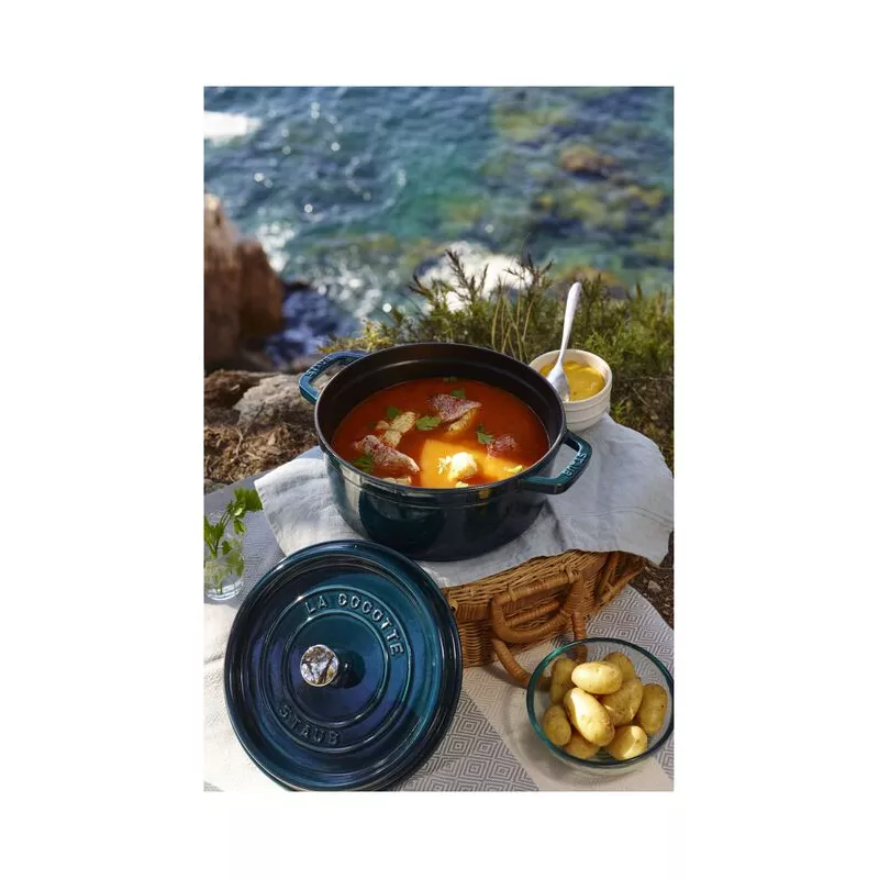 Cocotte Staub Fonte émaillée Bleu Roi 27cm - Made In France - Vintage