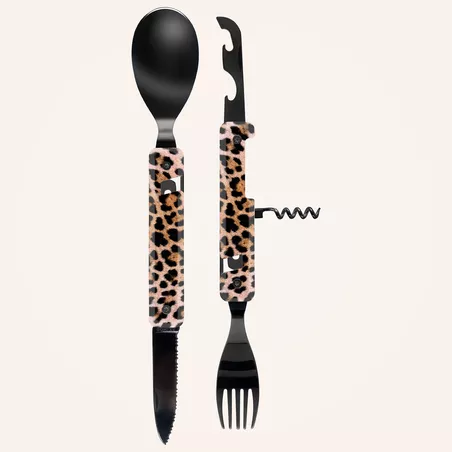 AKINOD 13H25 Set de couverts pliants multifonctions inox nomades LEOPARD finition Black