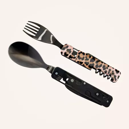 AKINOD 13H25 Set de couverts pliants multifonctions inox nomades LEOPARD finition Black