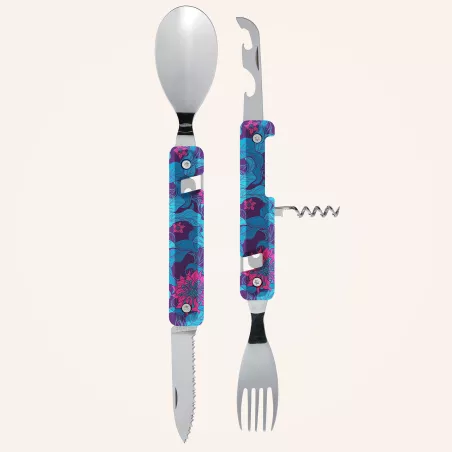AKINOD 13H25 Set de couverts pliants multifonctions inox nomades HIBISCUS