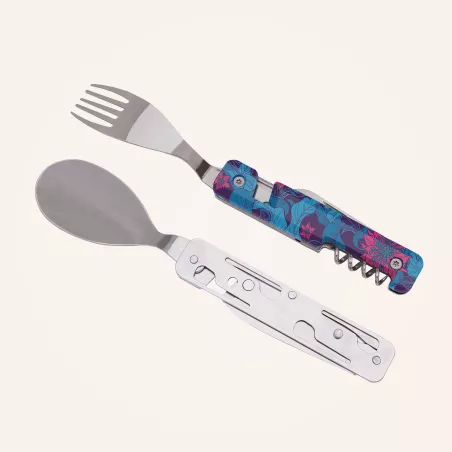 AKINOD 13H25 Set de couverts pliants multifonctions inox nomades HIBISCUS