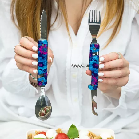 AKINOD 13H25 Set de couverts pliants multifonctions inox nomades HIBISCUS