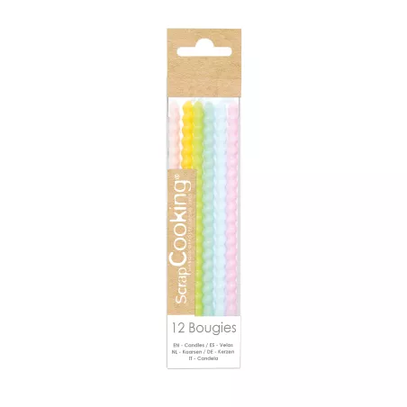 Bougie Gâteau 12pcs torsadées longues pastel ScrapCooking