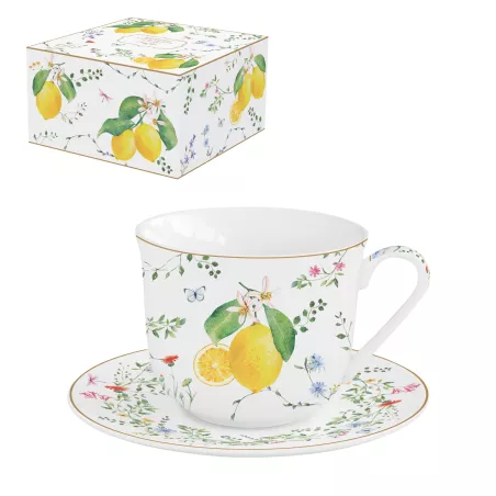 Assiette Petit-déjeuner En Porcelaine Motif Citron - 19,2cm - Jaune Et Blanc - Lave-vaisselle, Micro-ondes